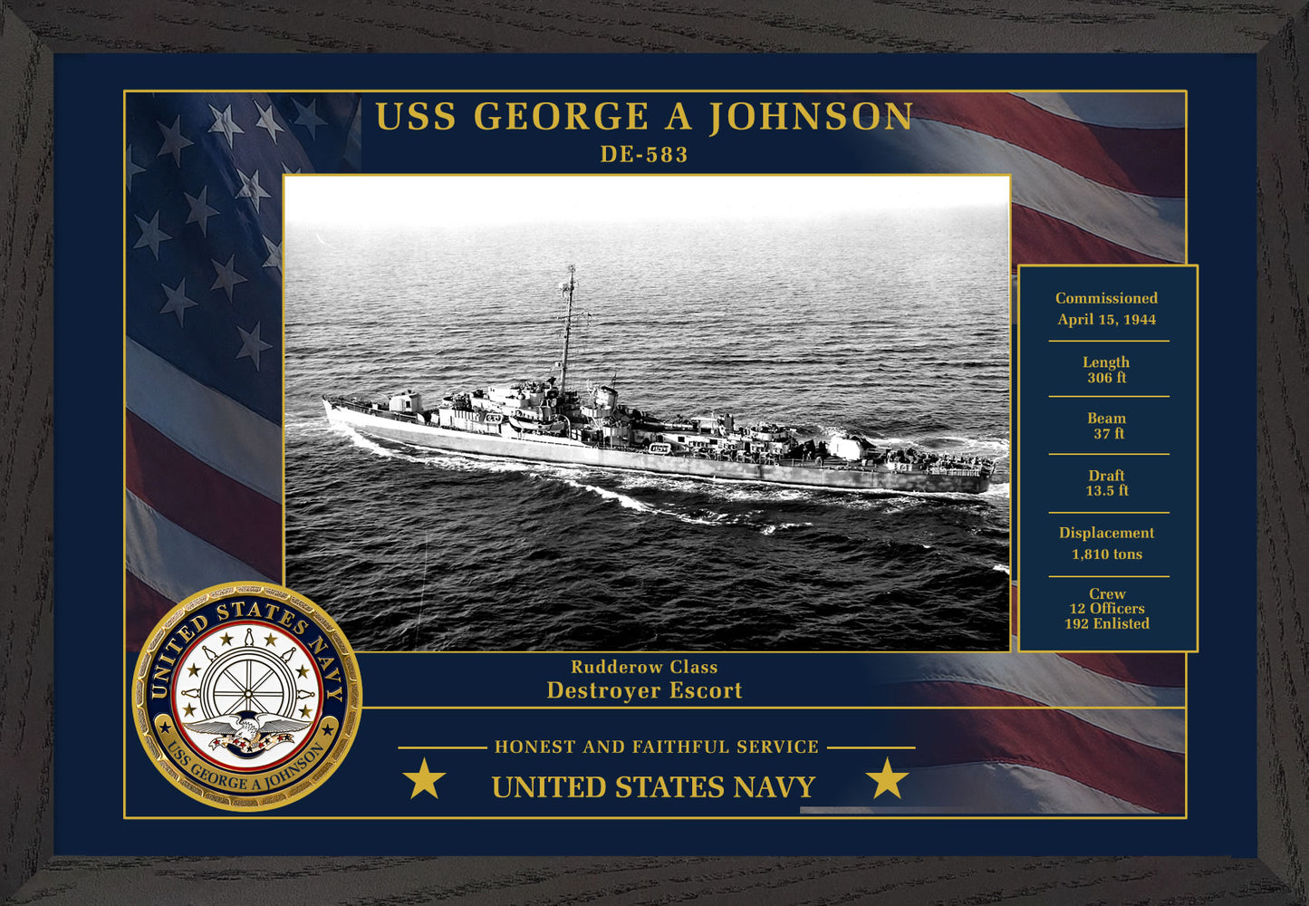 USS George A Johnson DE-583 Framed Patriotic Photo