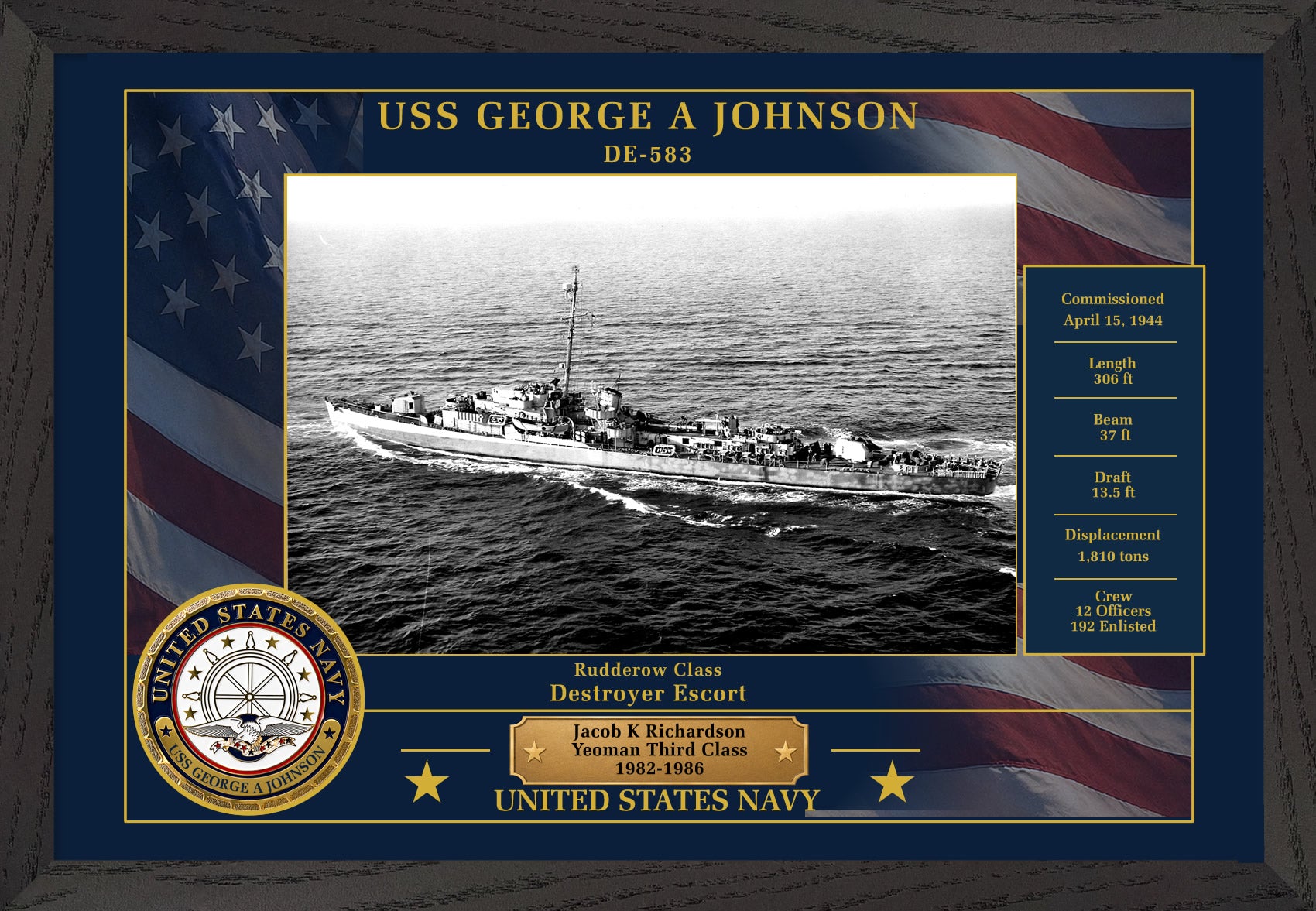 USS George A Johnson DE-583 Framed Patriotic Photo