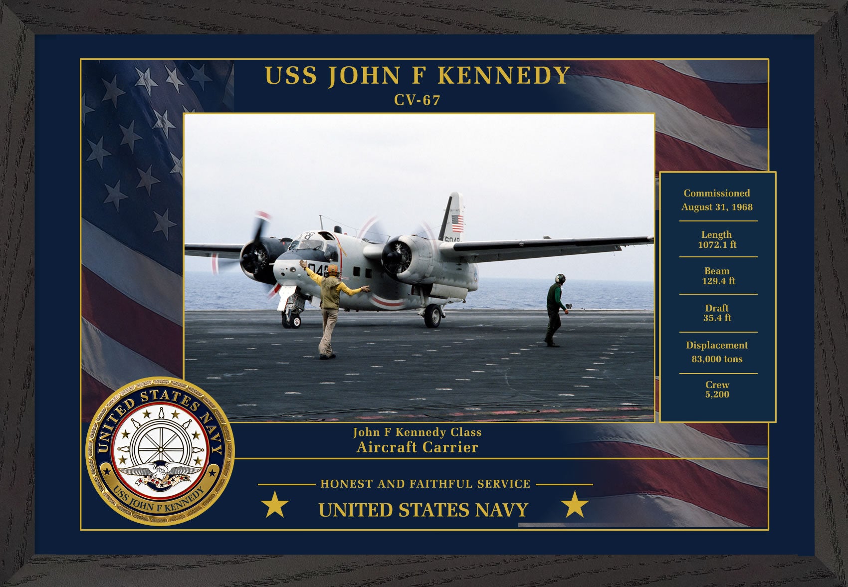 USS John F Kennedy CV-67 Framed Patriotic Photo