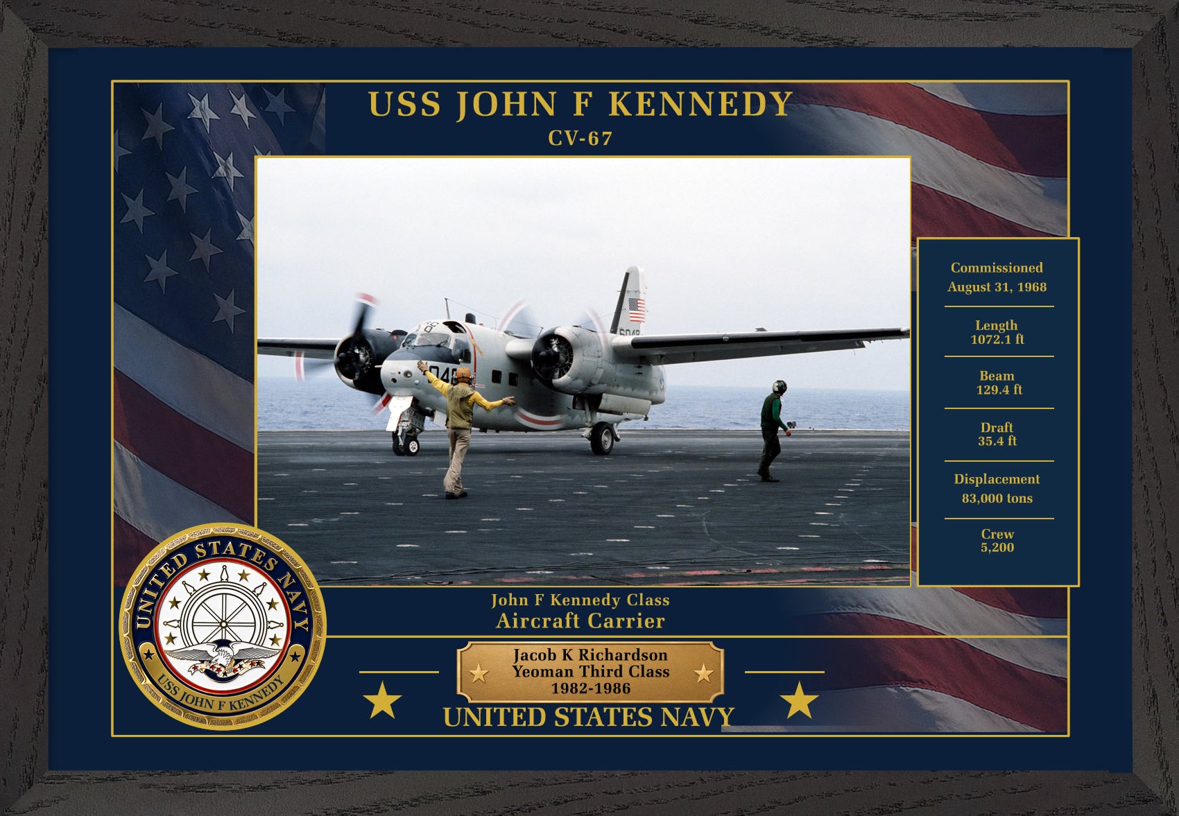 USS John F Kennedy CV-67 Framed Patriotic Photo
