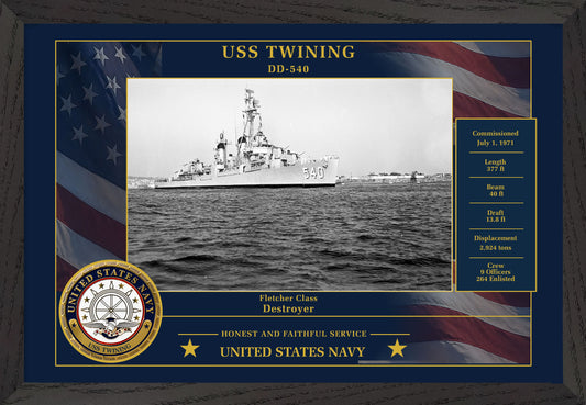 USS Twining DD-540 Framed Patriotic Photo