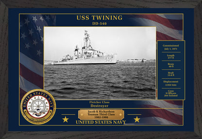 USS Twining DD-540 Framed Patriotic Photo
