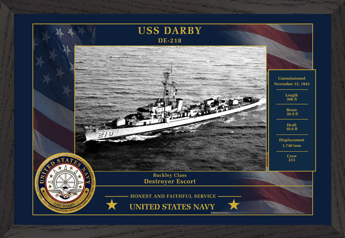 USS Darby DE-218 Framed Patriotic Photo