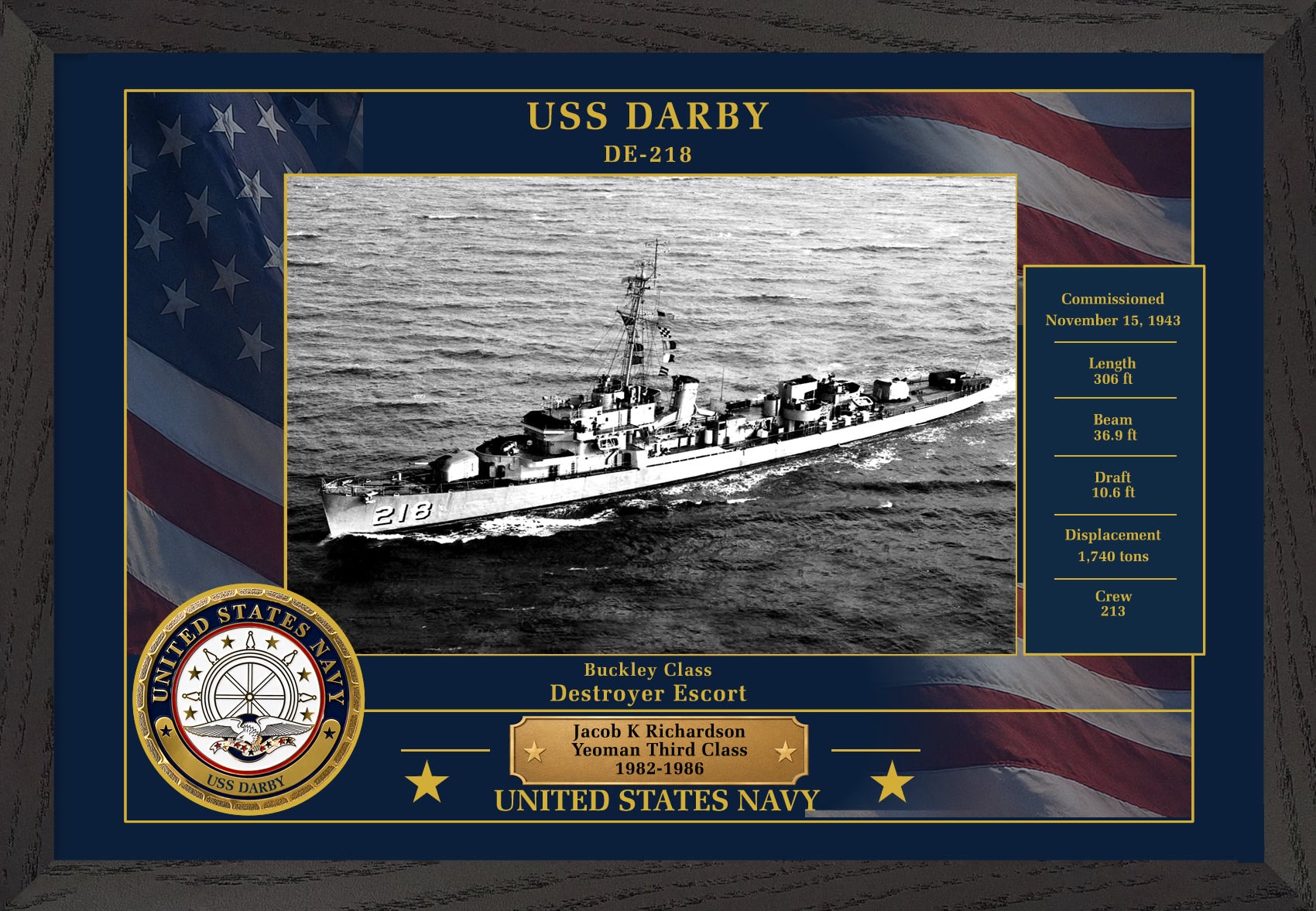 USS Darby DE-218 Framed Patriotic Photo