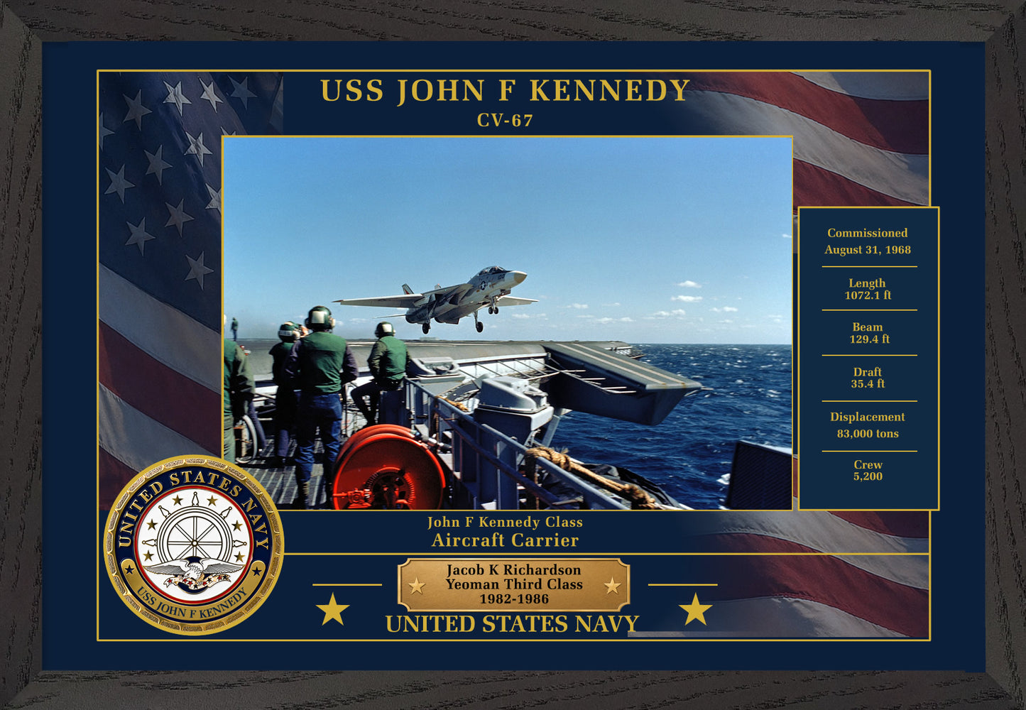 USS John F Kennedy CV-67 Framed Patriotic Photo