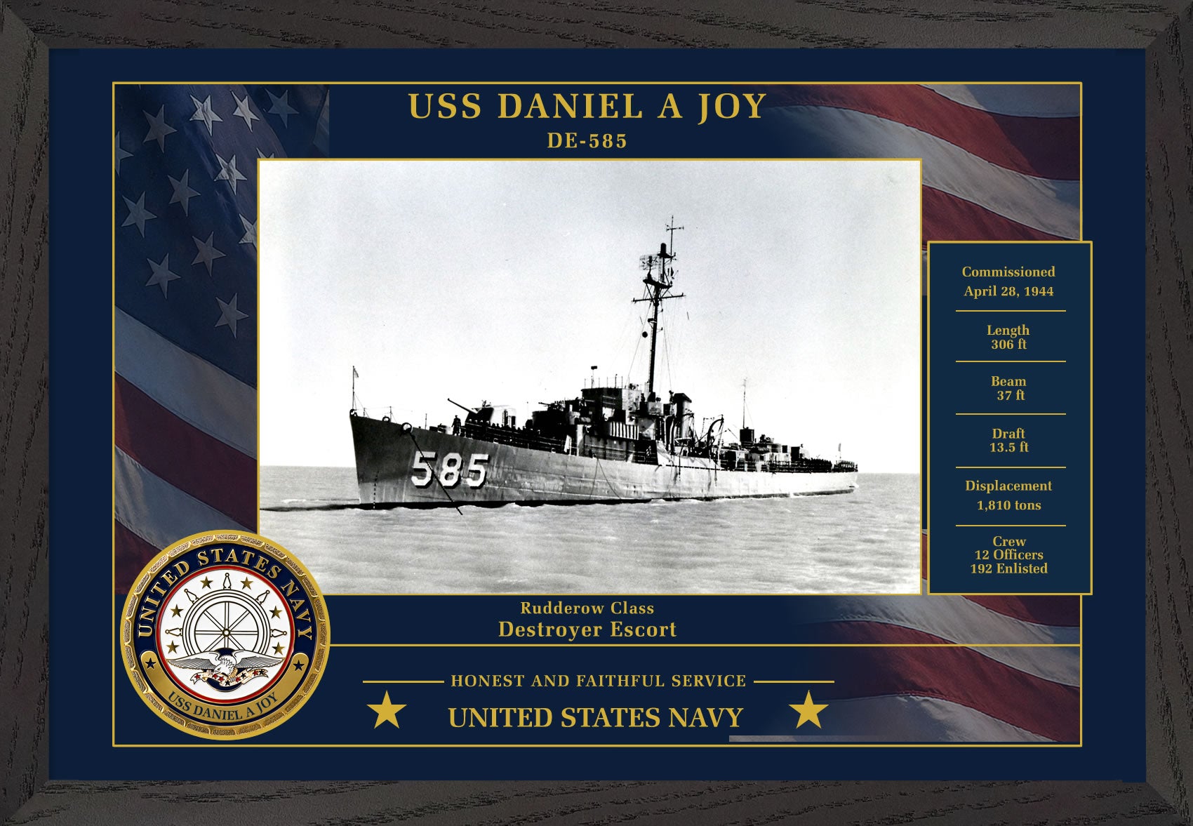 USS Daniel A Joy DE-585 Framed Patriotic Photo