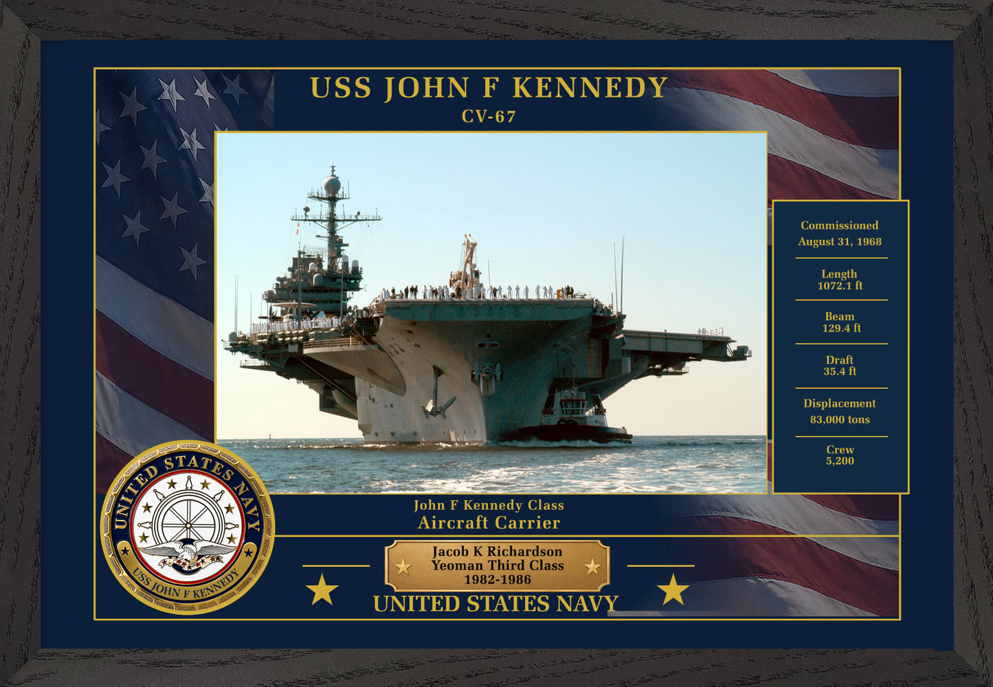 USS John F Kennedy CV-67 Framed Patriotic Photo