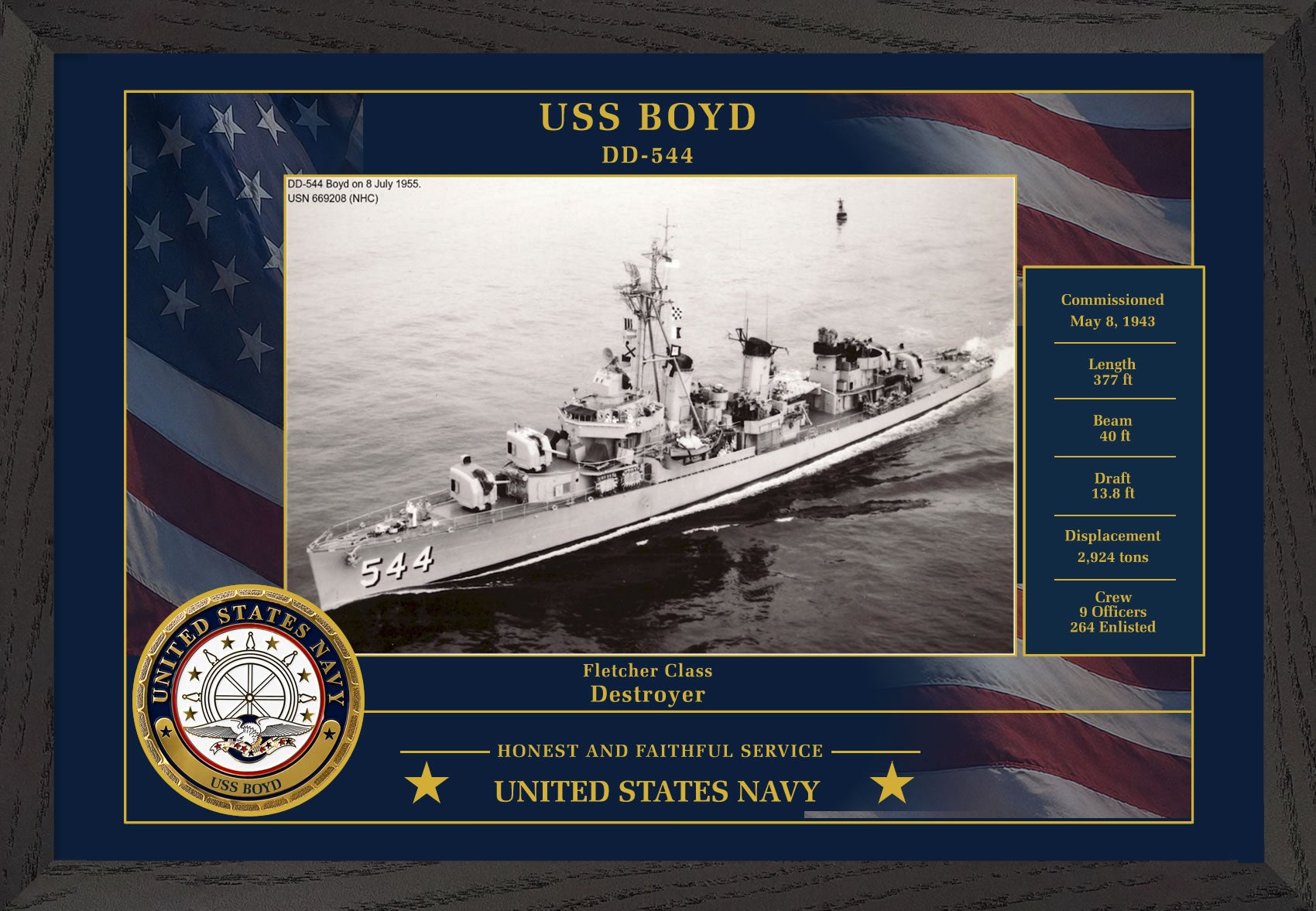 USS Boyd DD-544 Framed Patriotic Photo