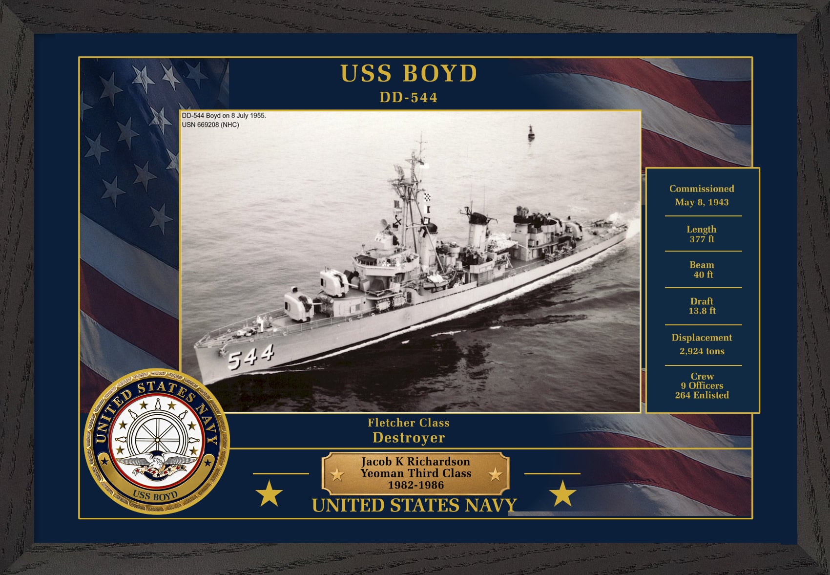 USS Boyd DD-544 Framed Patriotic Photo