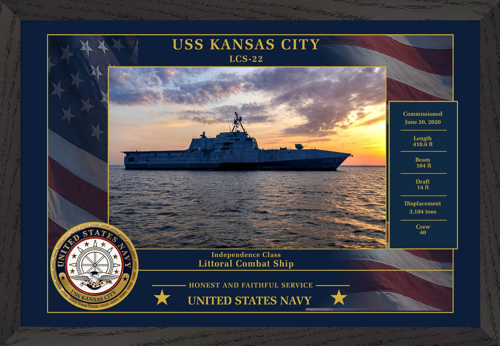 USS Kansas City LCS-22 Framed Patriotic Photo