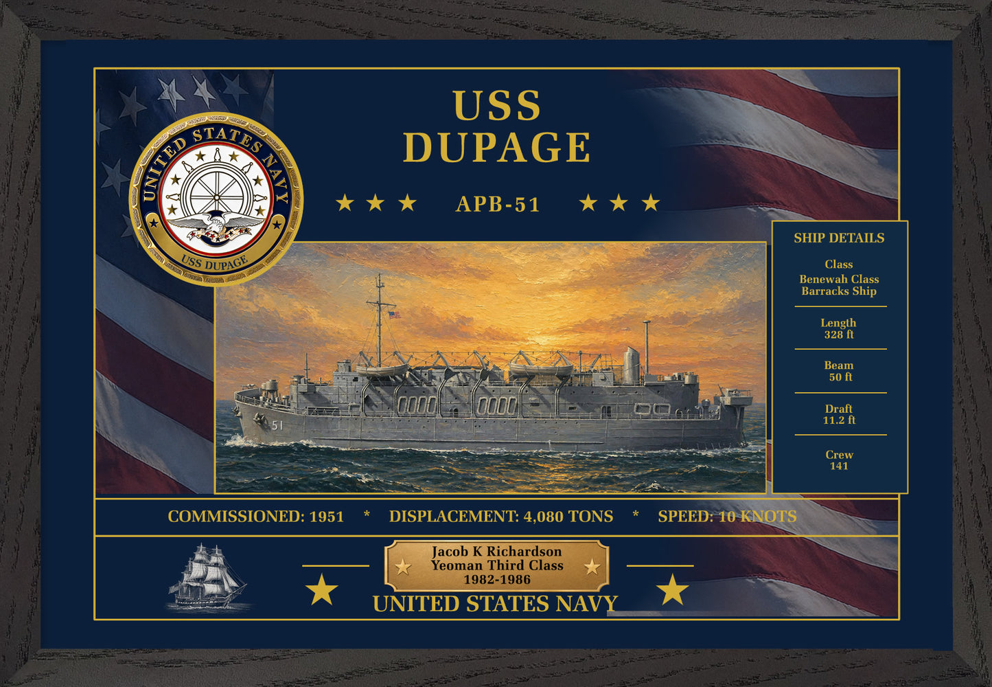 USS Dupage APB-51 Framed Patriotic Art