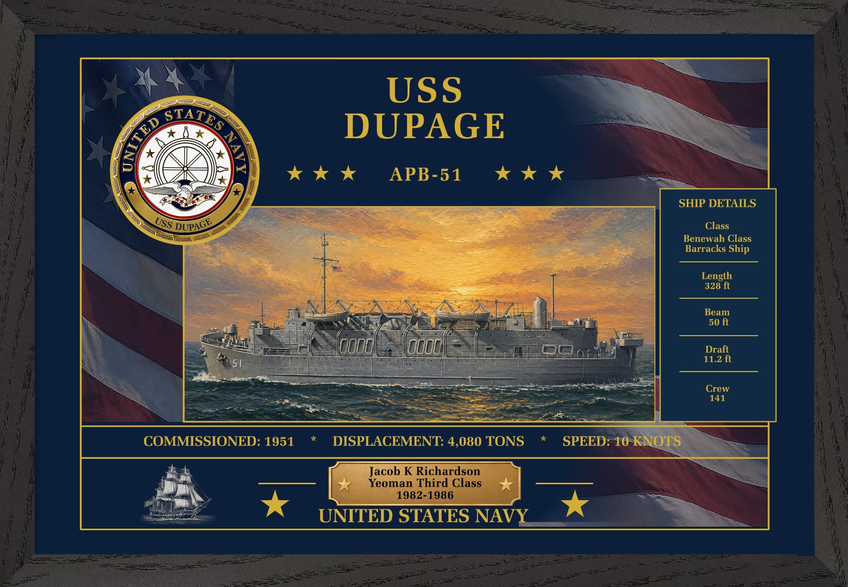 USS Dupage APB-51 Framed Patriotic Art