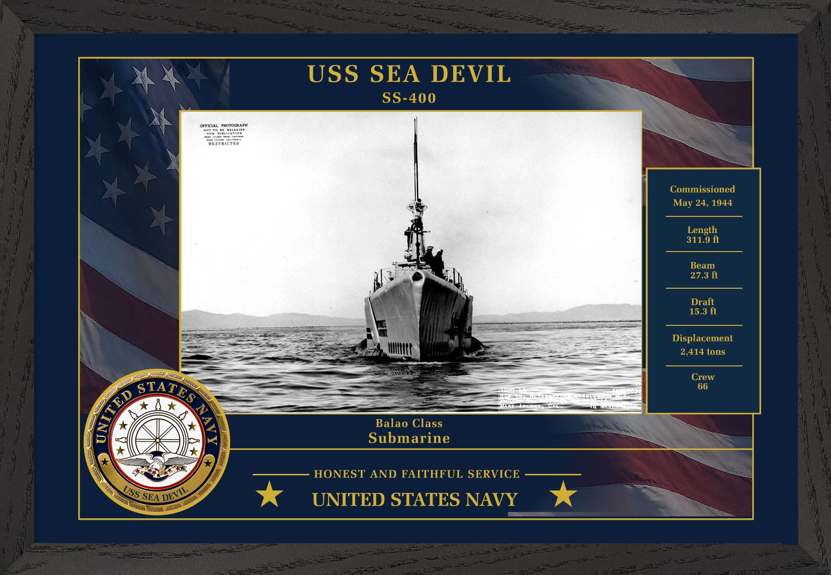 USS Sea Devil SS-400 Framed Patriotic Photo
