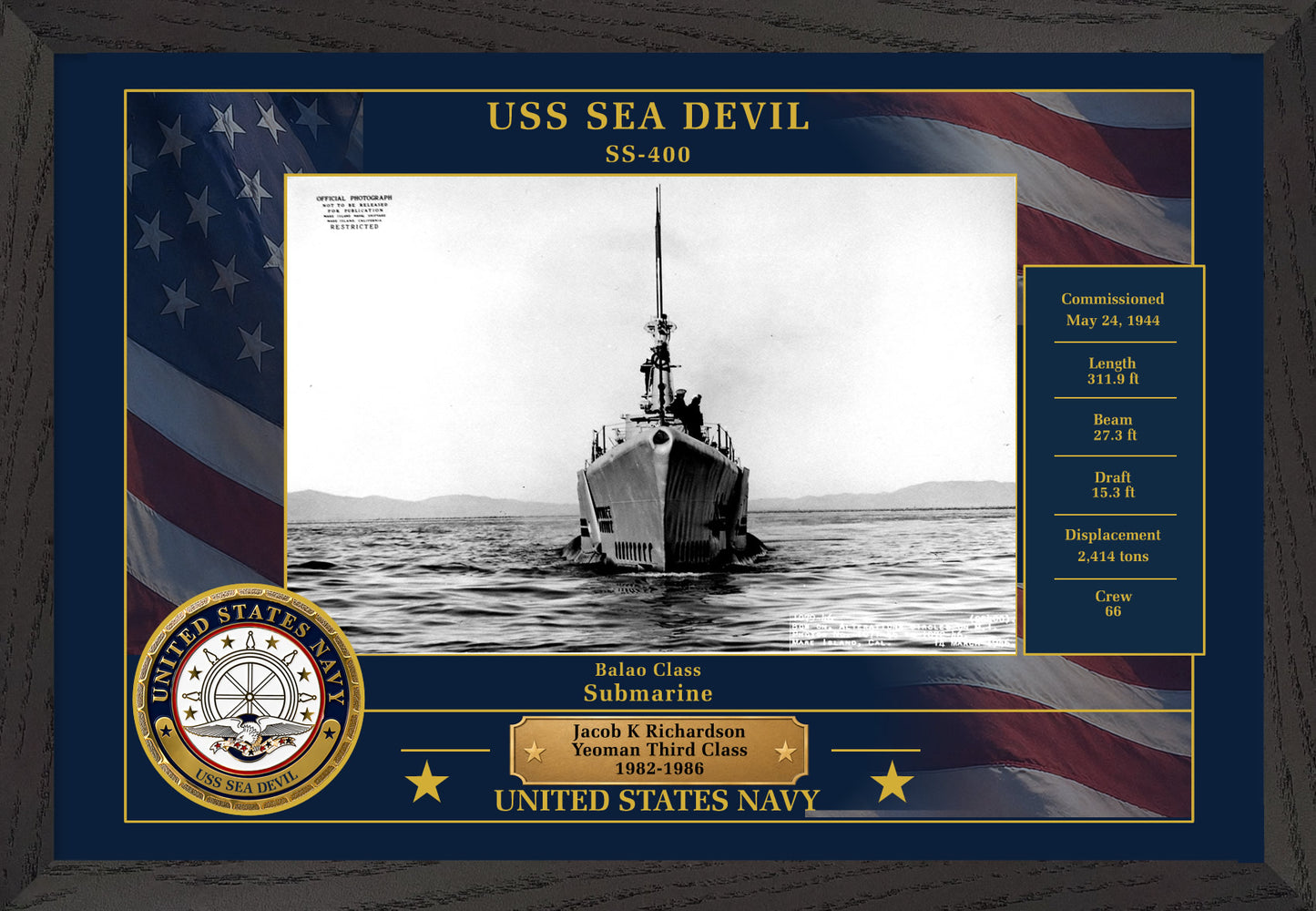 USS Sea Devil SS-400 Framed Patriotic Photo