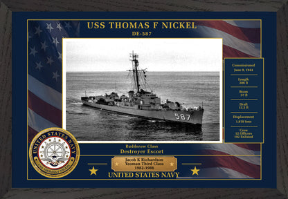 USS Thomas F Nickel DE-587 Framed Patriotic Photo