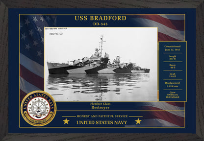 USS Bradford DD-545 Framed Patriotic Photo