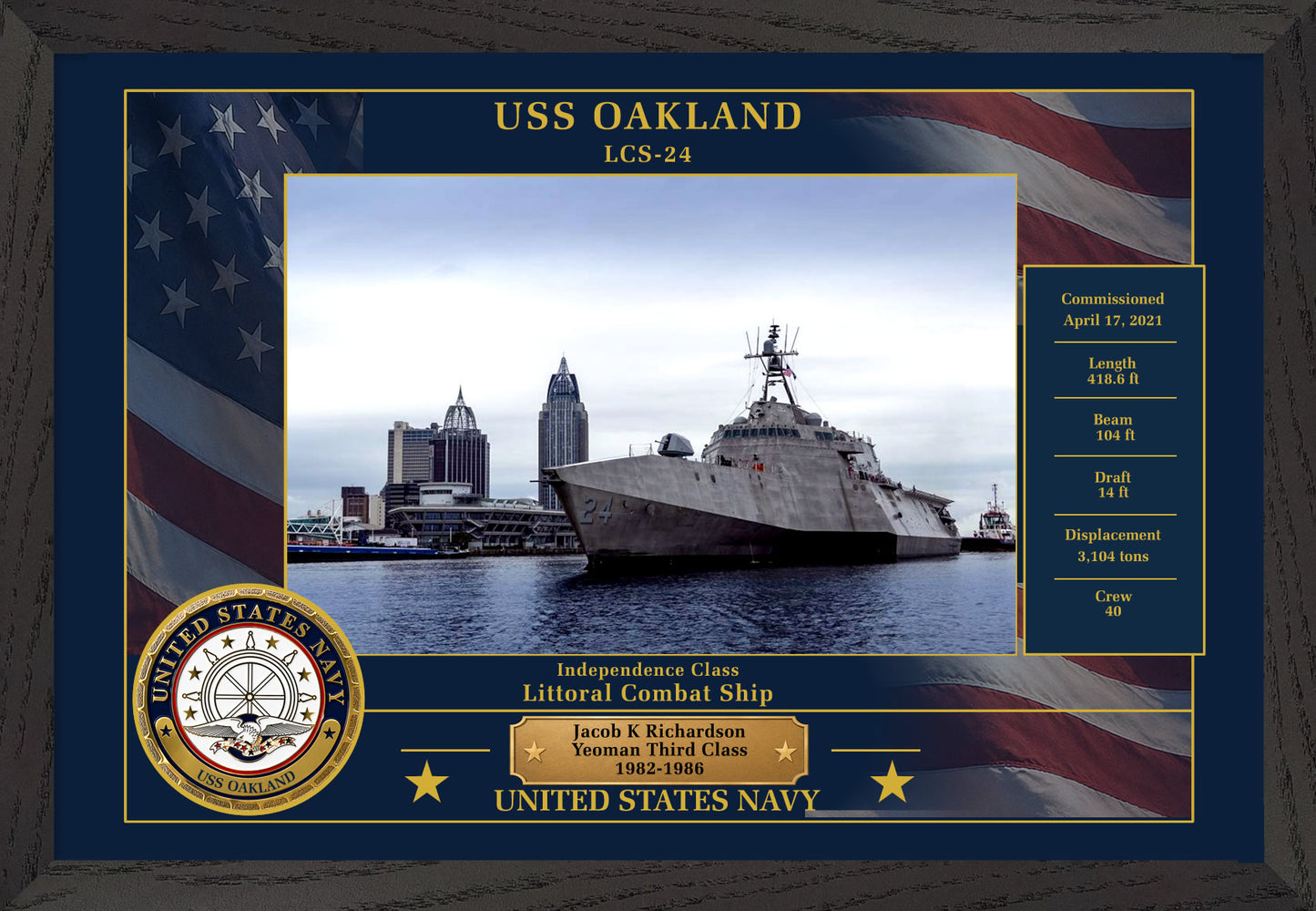USS Oakland LCS-24 Framed Patriotic Photo