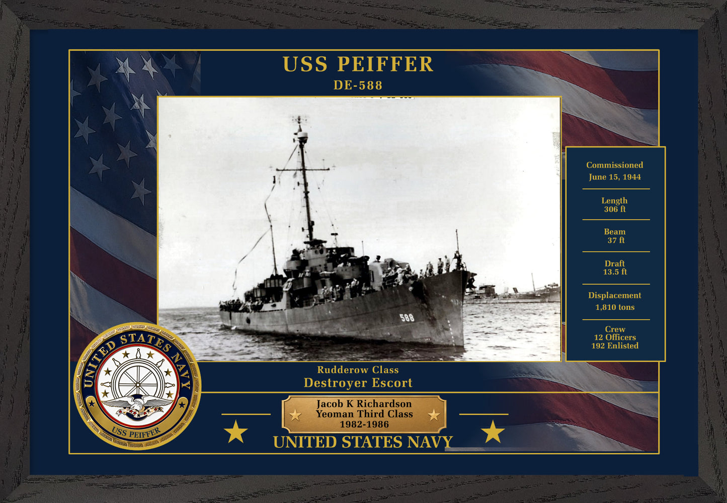 USS Peiffer DE-588 Framed Patriotic Photo