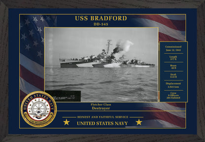 USS Bradford DD-545 Framed Patriotic Photo