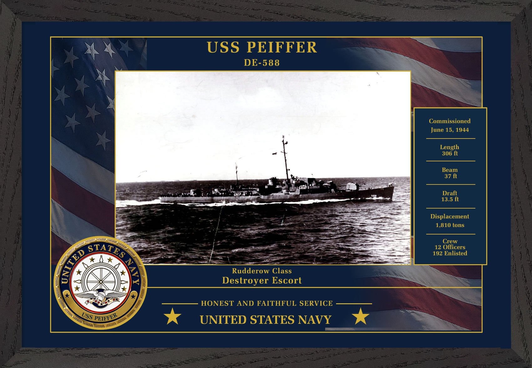 USS Peiffer DE-588 Framed Patriotic Photo