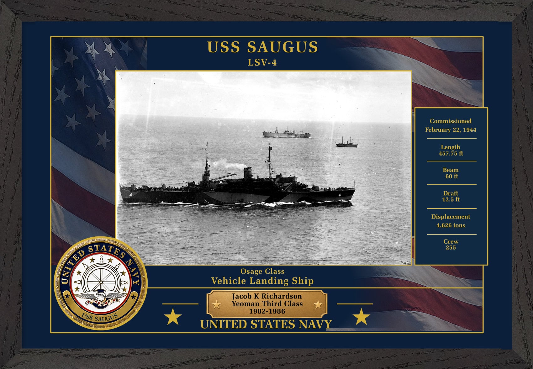 USS Saugus LSV-4 Framed Patriotic Photo