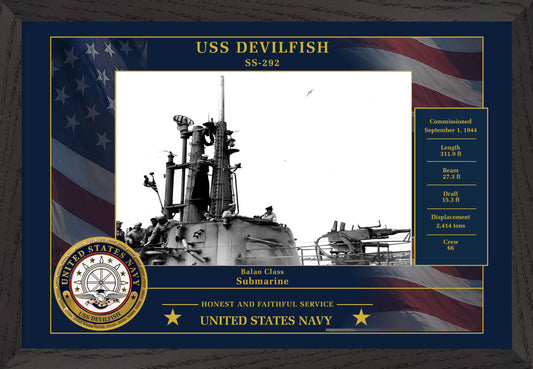 USS Devilfish SS-292 Framed Patriotic Photo