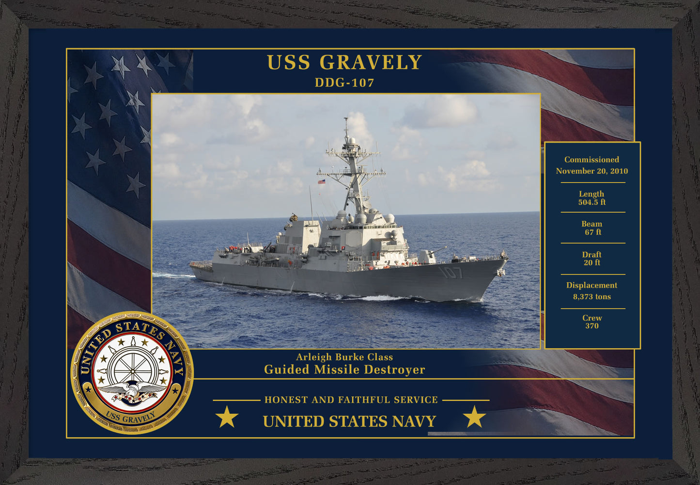 USS Gravely DDG-107 Framed Patriotic Photo