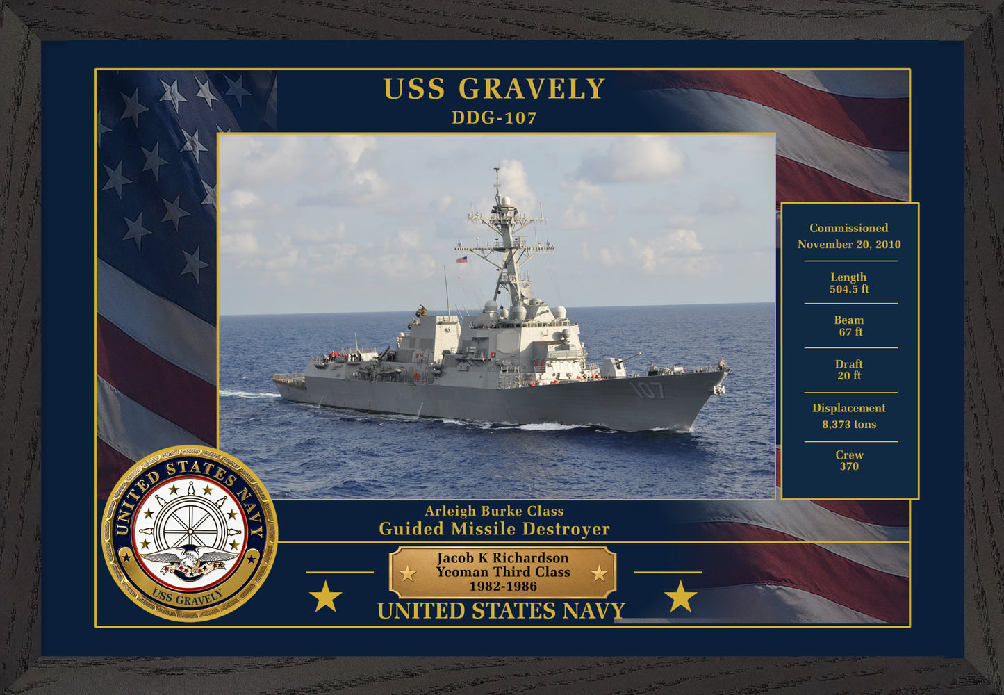 USS Gravely DDG-107 Framed Patriotic Photo