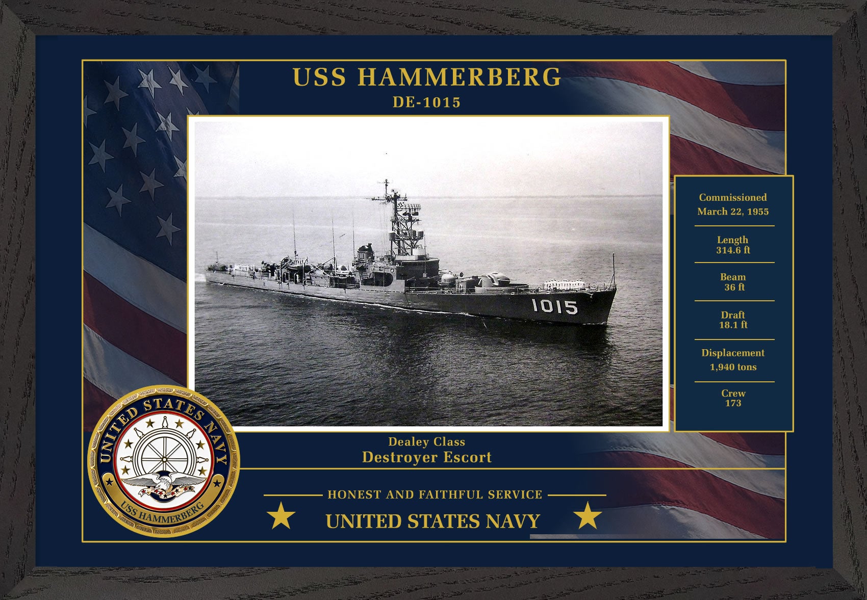 USS Hammerberg DE-1015 Framed Patriotic Photo