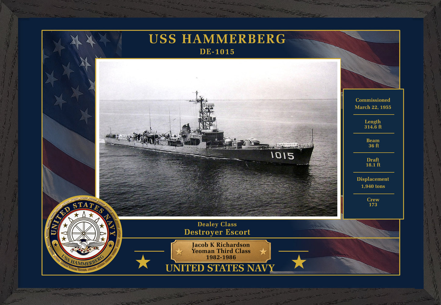 USS Hammerberg DE-1015 Framed Patriotic Photo