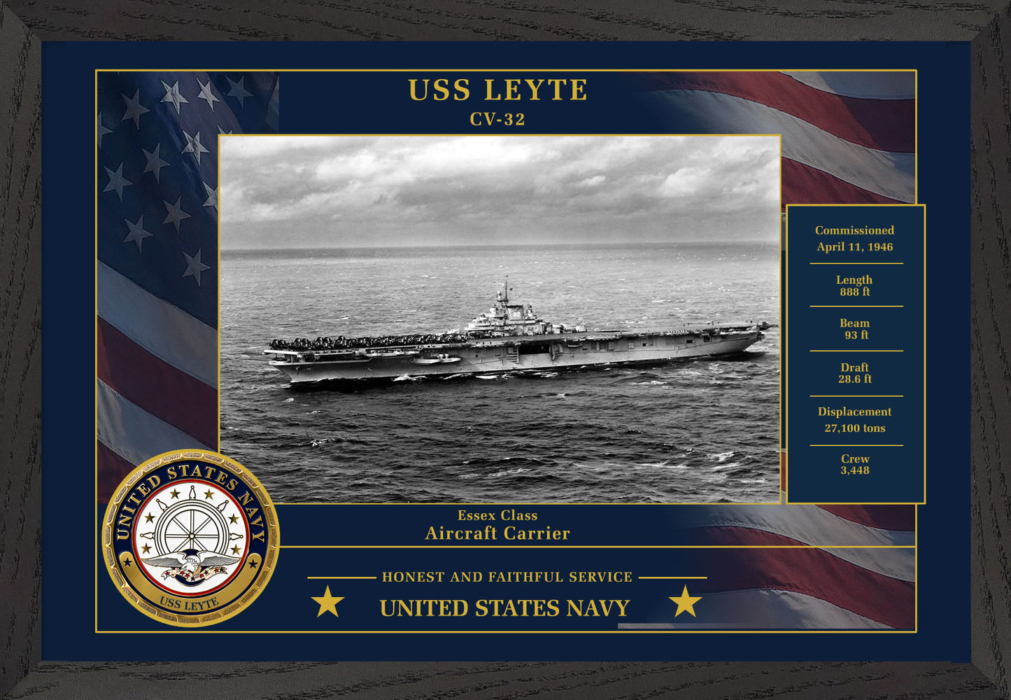 USS Leyte CV-32 Framed Patriotic Photo
