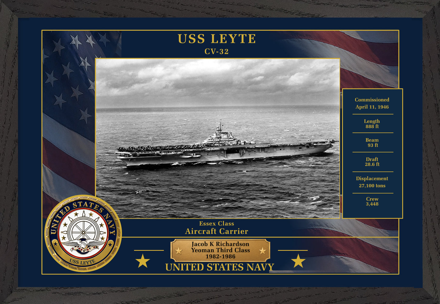 USS Leyte CV-32 Framed Patriotic Photo