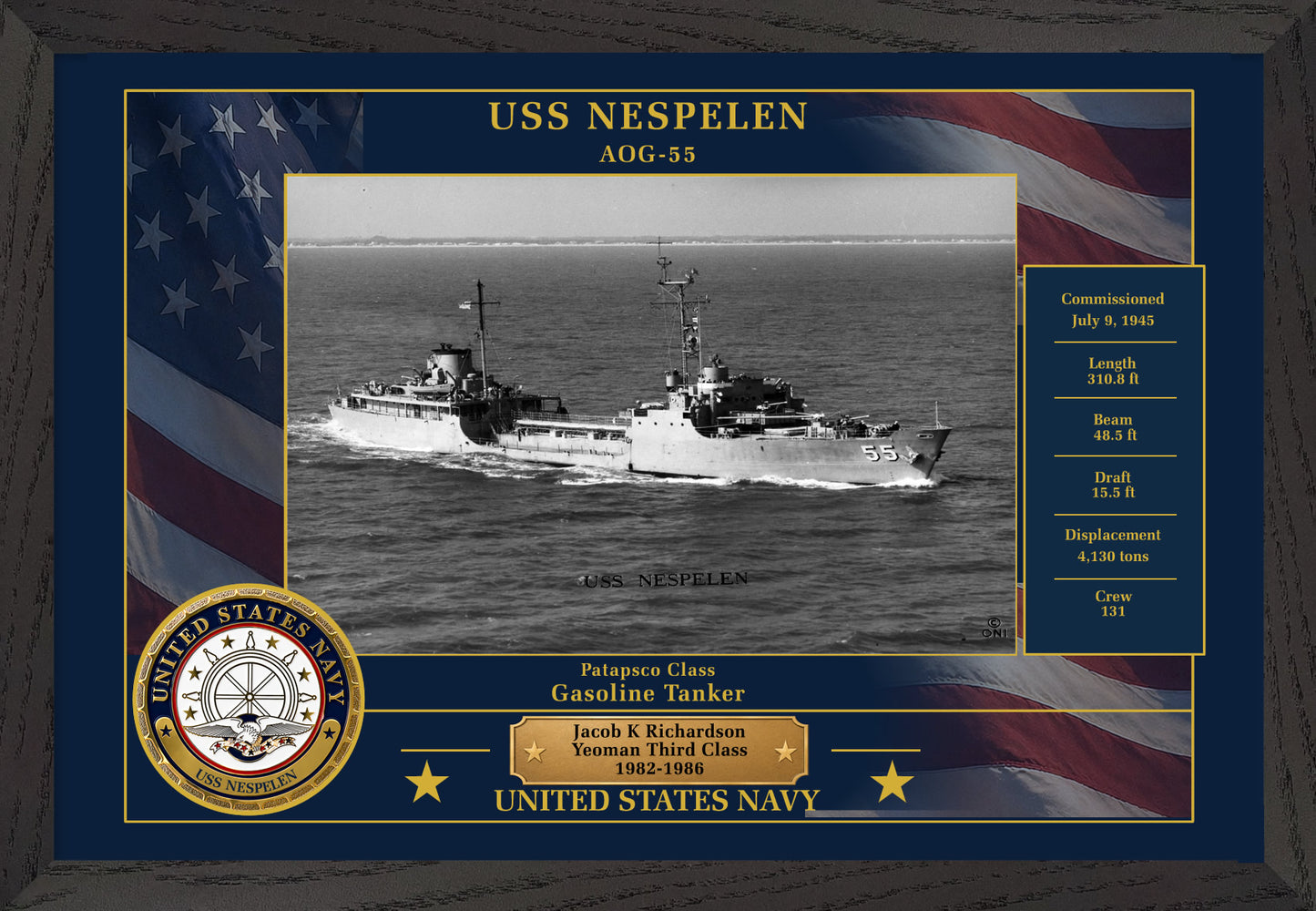USS Nespelen AOG-55 Framed Patriotic Photo