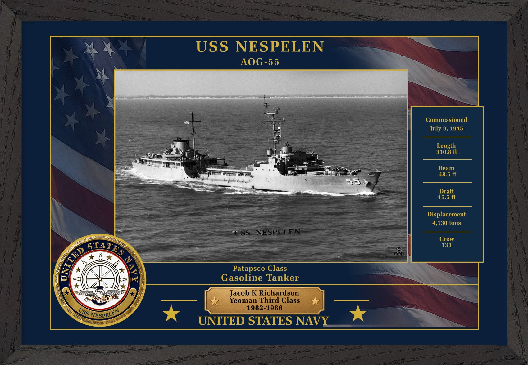 USS Nespelen AOG-55 Framed Patriotic Photo