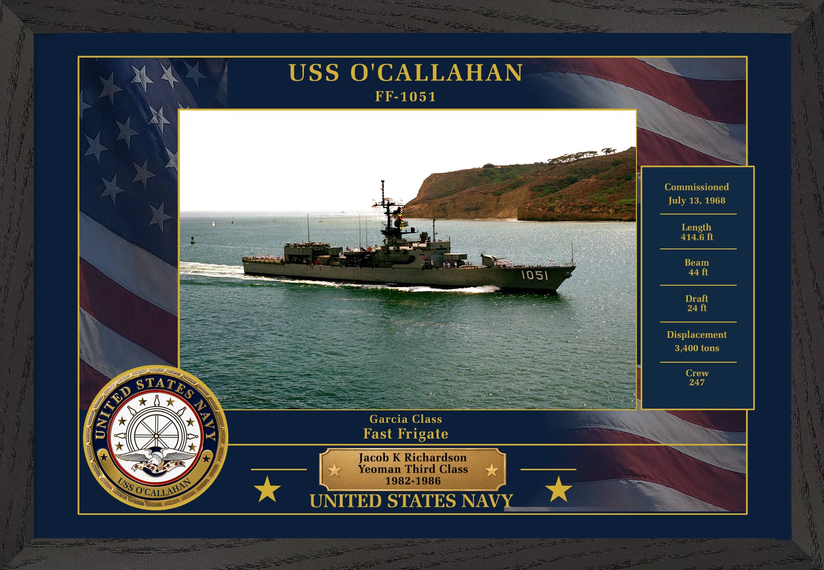 USS Ocallahan FF-1051 Framed Patriotic Photo
