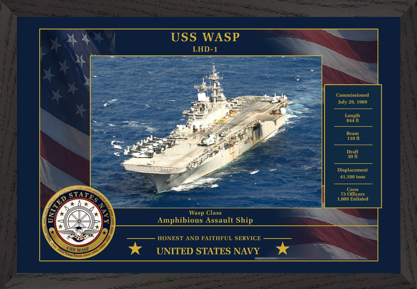 USS Wasp LHD-1 Framed Patriotic Photo