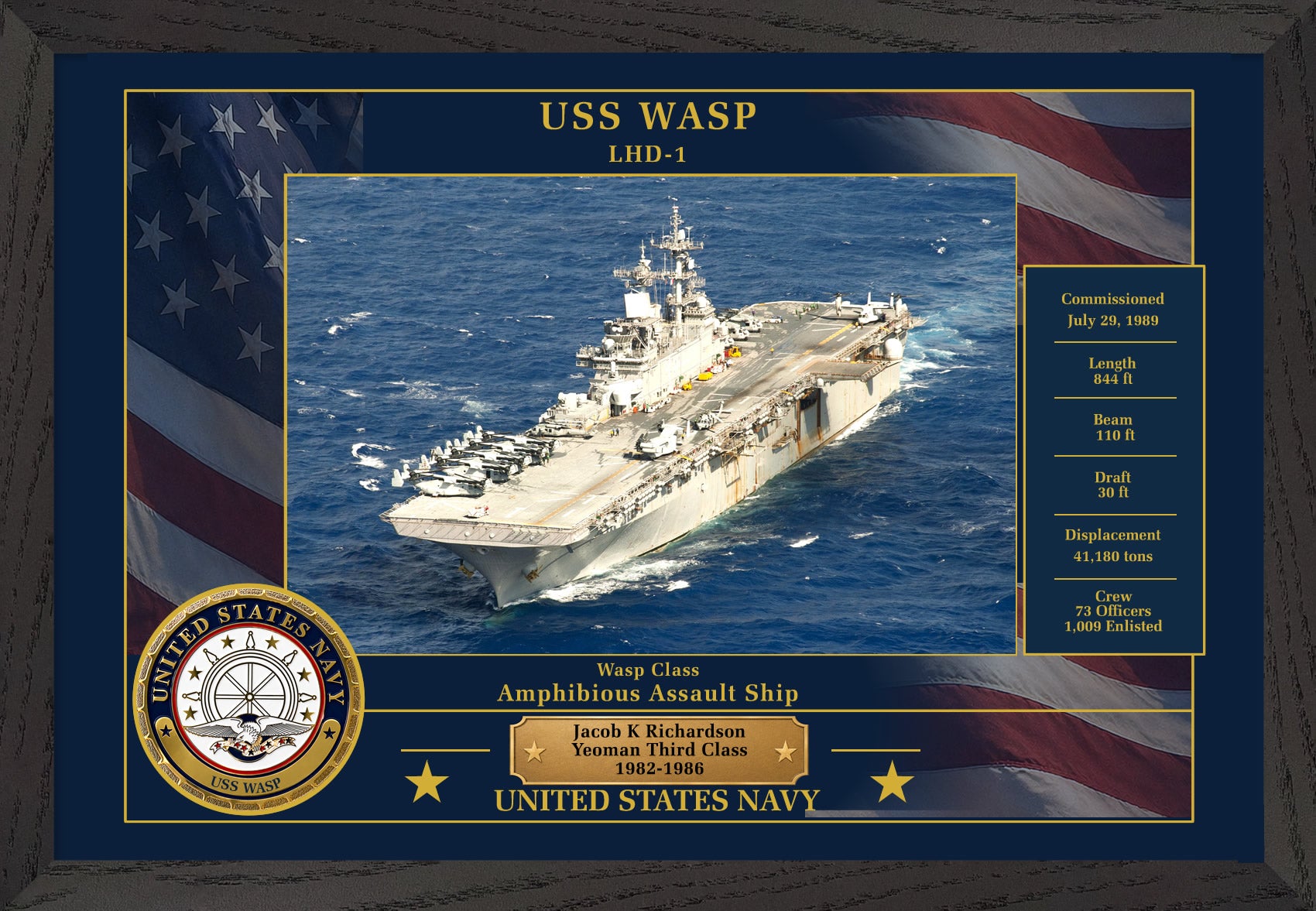 USS Wasp LHD-1 Framed Patriotic Photo