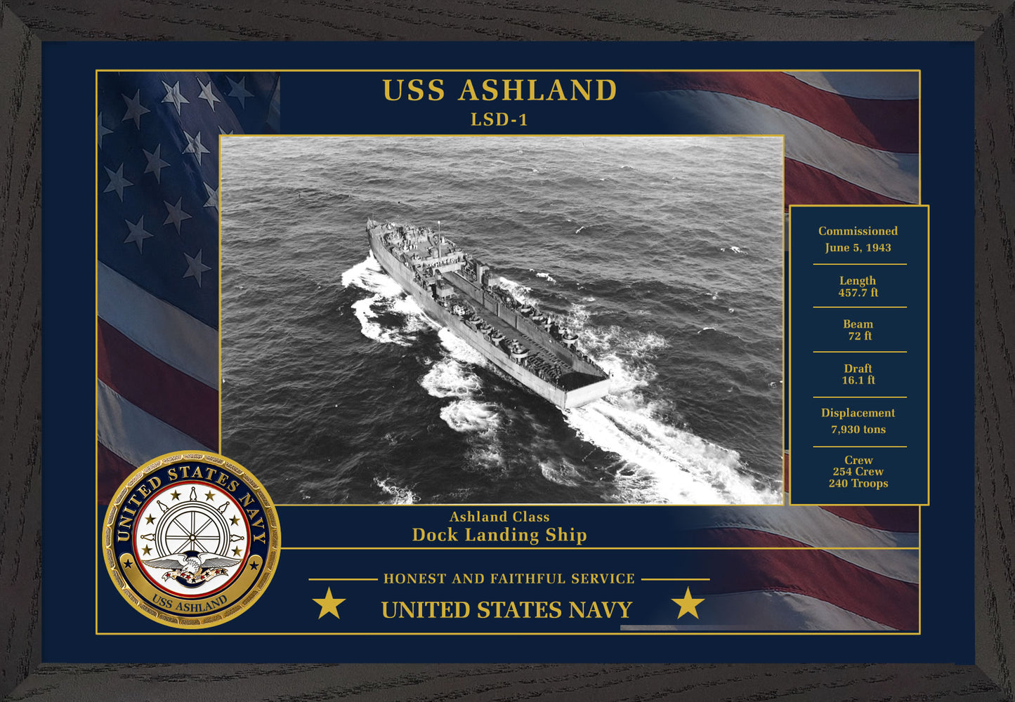 USS Ashland LSD-1 Framed Patriotic Photo
