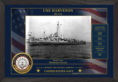 USS Harveson DE-316 Framed Patriotic Photo