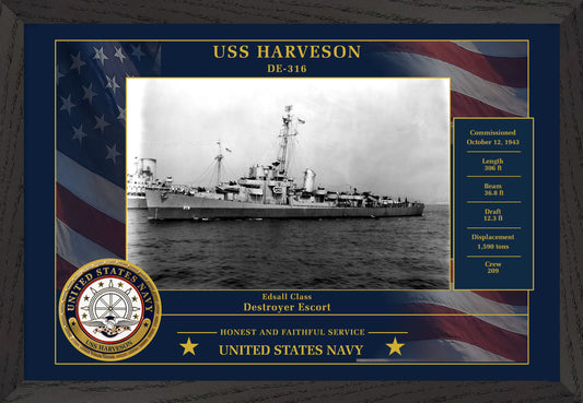 USS Harveson DE-316 Framed Patriotic Photo