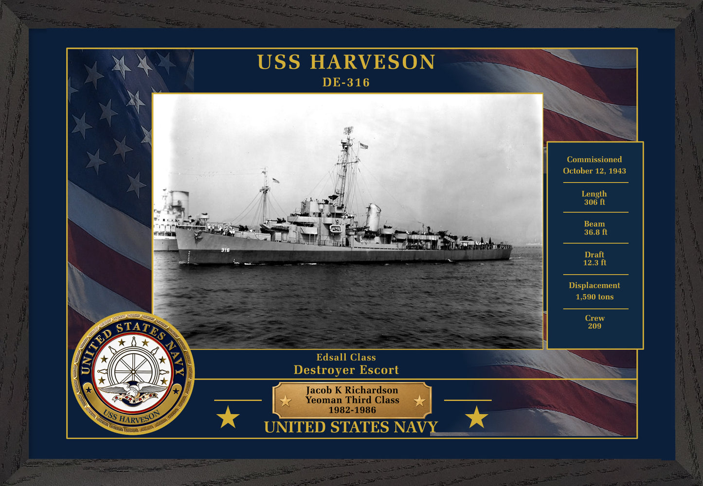 USS Harveson DE-316 Framed Patriotic Photo