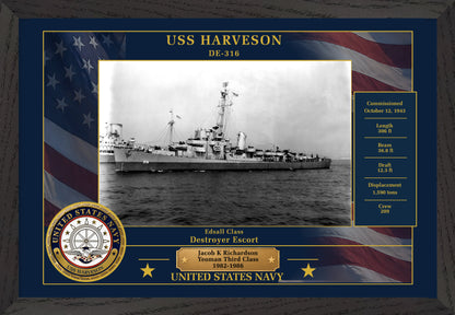 USS Harveson DE-316 Framed Patriotic Photo