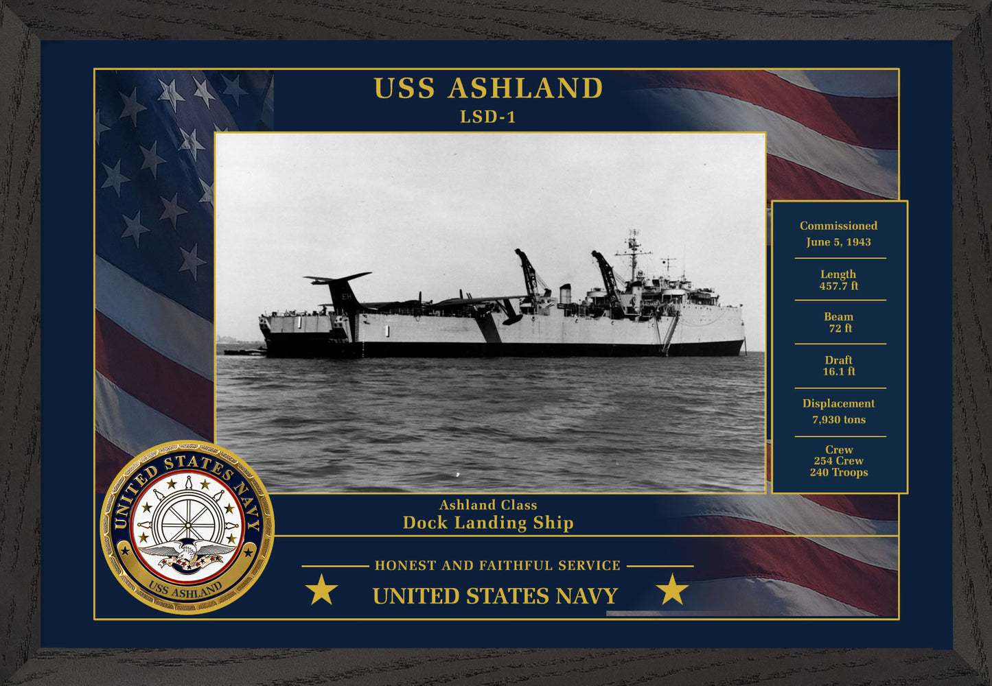 USS Ashland LSD-1 Framed Patriotic Photo