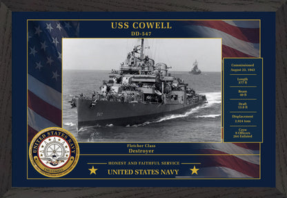 USS Cowell DD-547 Framed Patriotic Photo