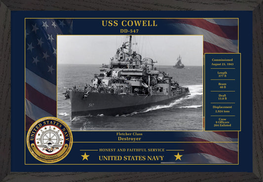 USS Cowell DD-547 Framed Patriotic Photo