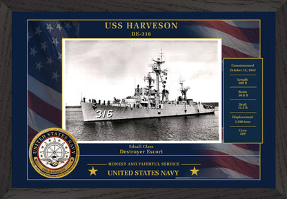 USS Harveson DE-316 Framed Patriotic Photo