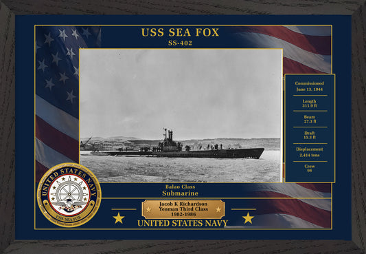 USS Sea Fox SS-402 Framed Patriotic Photo