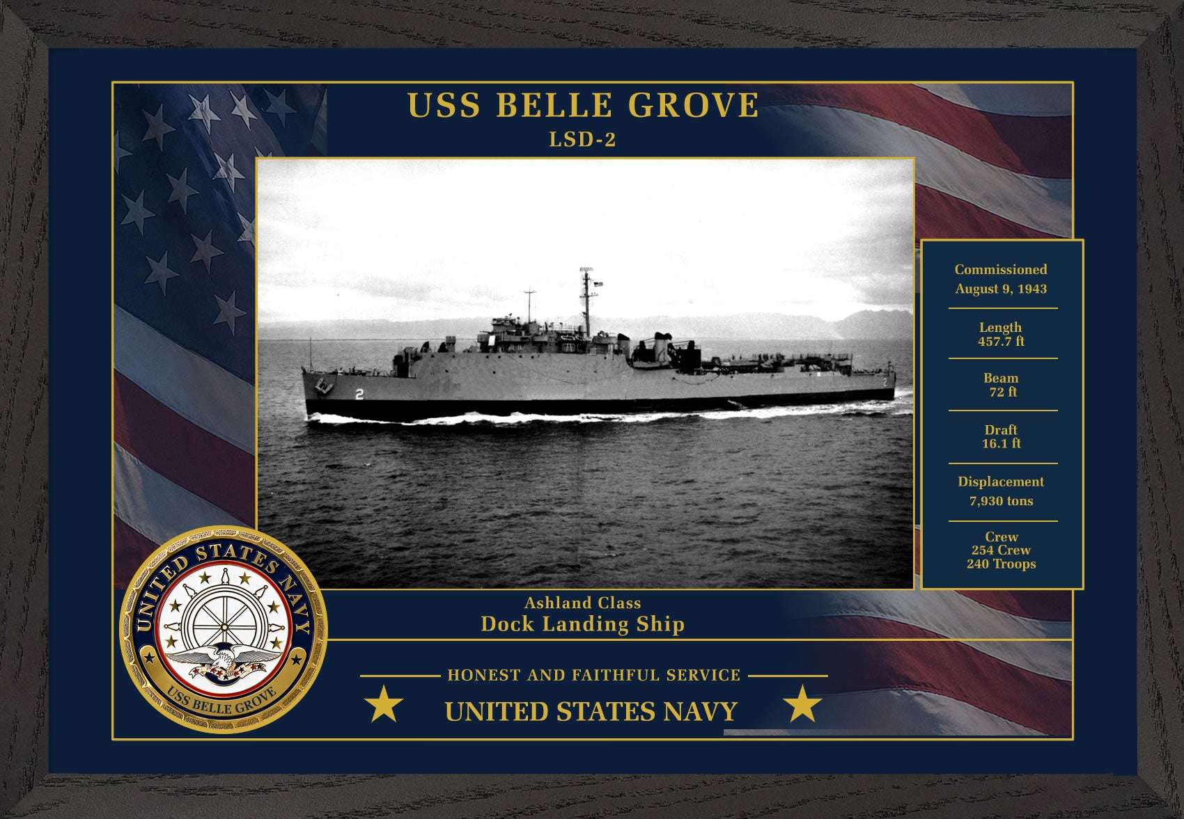 USS Belle Grove LSD-2 Framed Patriotic Photo