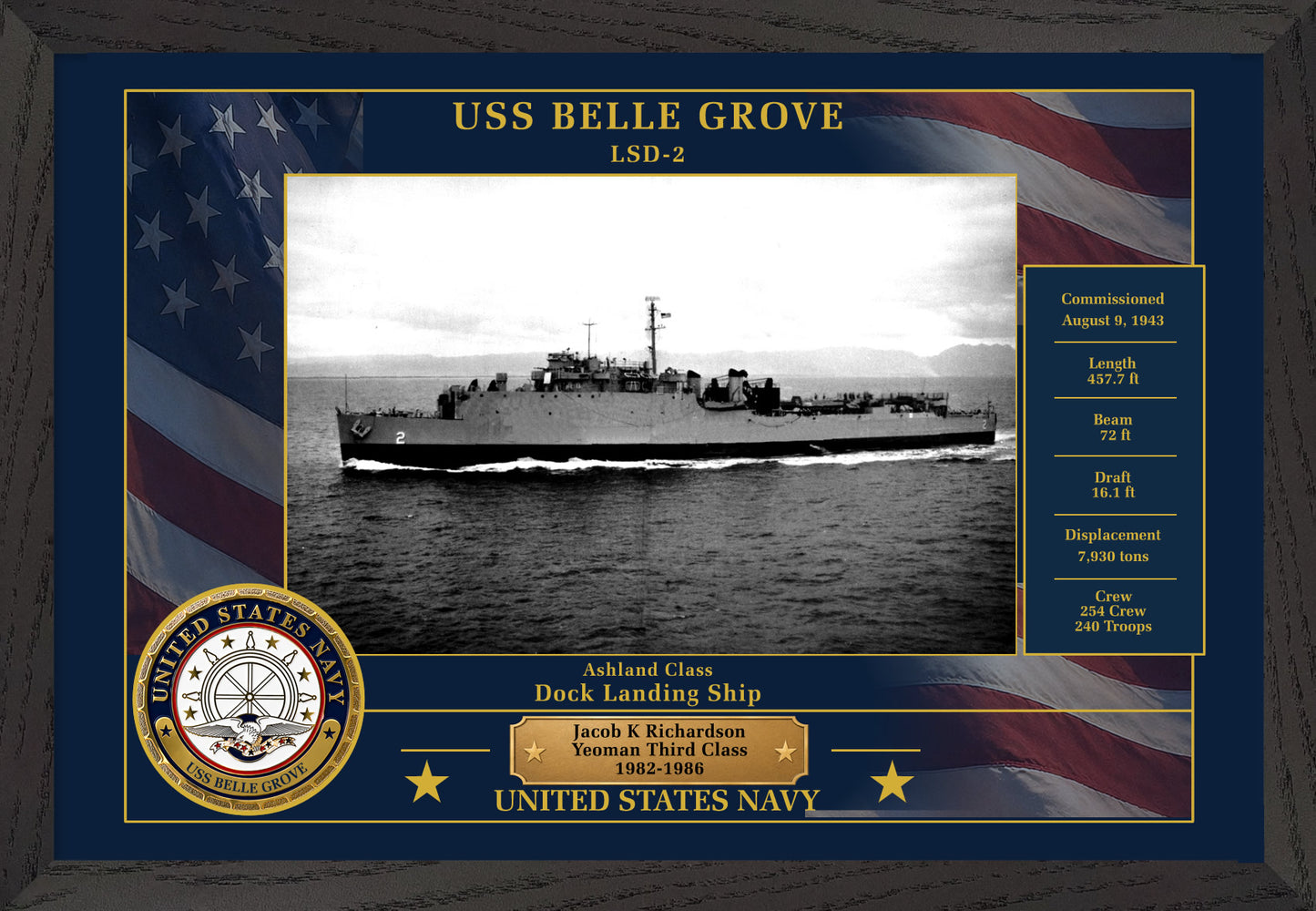 USS Belle Grove LSD-2 Framed Patriotic Photo