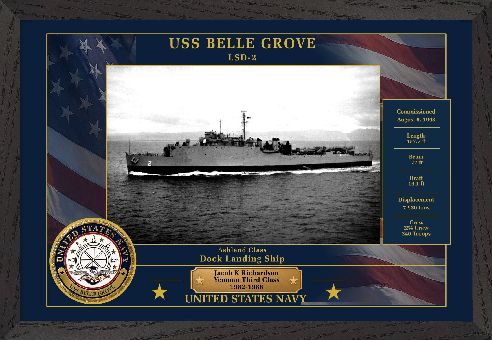 USS Belle Grove LSD-2 Framed Patriotic Photo